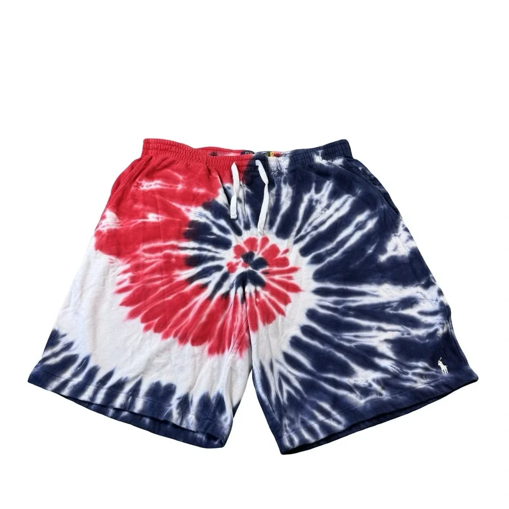 Polo Ralph Lauren Blue Red Tie Dye Terry Cotton Mens Sweatshort Size XLT